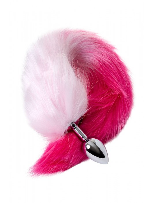 Серебристая анальная втулка с бело-розовым хвостом - размер S - ToyFa - купить с доставкой в Санкт-Петербурге
