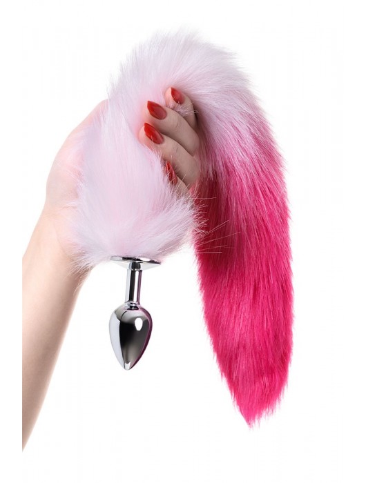 Серебристая анальная втулка с бело-розовым хвостом - размер S - ToyFa - купить с доставкой в Санкт-Петербурге