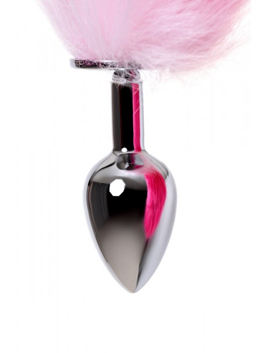 Серебристая анальная втулка с бело-розовым хвостом - размер S - ToyFa - купить с доставкой в Санкт-Петербурге