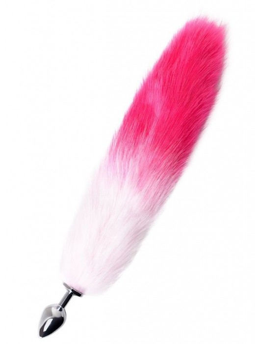 Серебристая анальная втулка с бело-розовым хвостом - размер S - ToyFa - купить с доставкой в Санкт-Петербурге