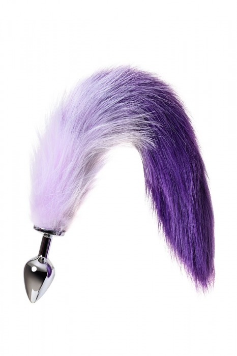 Серебристая металлическая анальная втулка с фиолетово-белым хвостом - размер M - ToyFa - купить с доставкой в Санкт-Петербурге