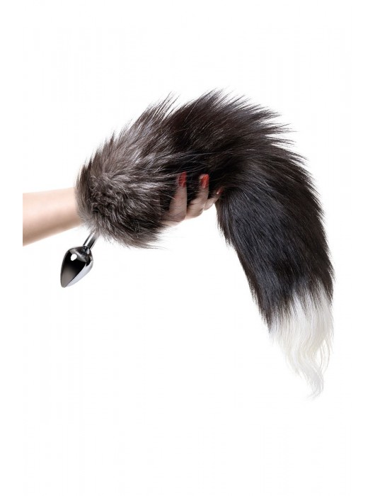 Серебристая металлическая анальная втулка с хвостом чернобурой лисы - размер S - ToyFa - купить с доставкой в Санкт-Петербурге