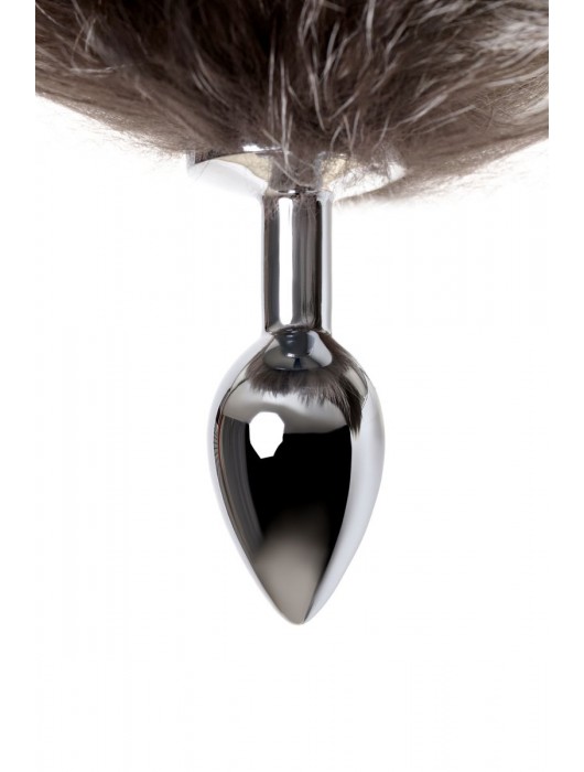 Серебристая металлическая анальная втулка с хвостом чернобурой лисы - размер S - ToyFa - купить с доставкой в Санкт-Петербурге