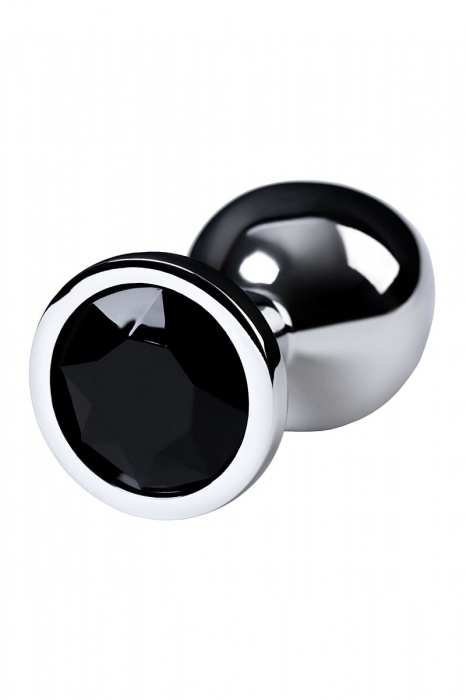 Серебристая коническая анальная пробка с черным кристаллом - 7 см. - ToyFa - купить с доставкой в Санкт-Петербурге