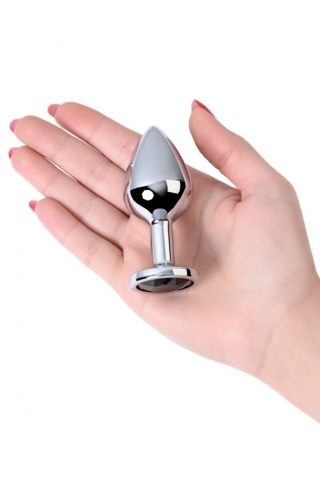 Серебристая коническая анальная пробка с черным кристаллом - 7 см. - ToyFa - купить с доставкой в Санкт-Петербурге