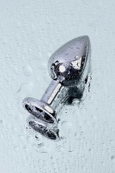 Серебристая коническая анальная пробка с черным кристаллом - 7 см. - ToyFa - купить с доставкой в Санкт-Петербурге