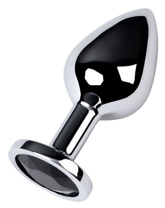 Серебристая коническая анальная пробка с черным кристаллом - 7 см. - ToyFa - купить с доставкой в Санкт-Петербурге