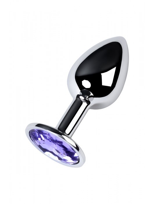 Серебристая конусовидная анальная пробка с фиолетовым кристаллом - 7 см. - ToyFa - купить с доставкой в Санкт-Петербурге