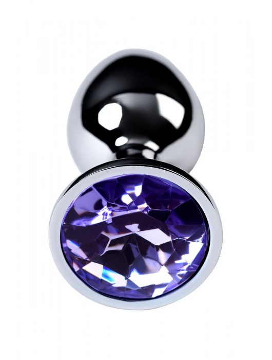 Серебристая конусовидная анальная пробка с фиолетовым кристаллом - 7 см. - ToyFa - купить с доставкой в Санкт-Петербурге