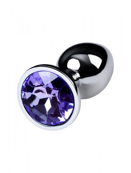 Серебристая конусовидная анальная пробка с фиолетовым кристаллом - 7 см. - ToyFa - купить с доставкой в Санкт-Петербурге