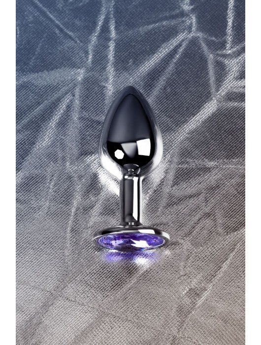 Серебристая конусовидная анальная пробка с фиолетовым кристаллом - 7 см. - ToyFa - купить с доставкой в Санкт-Петербурге