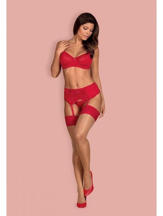 Пикантный кружевной комплект Jolierose с поясом для чулок - Obsessive купить с доставкой