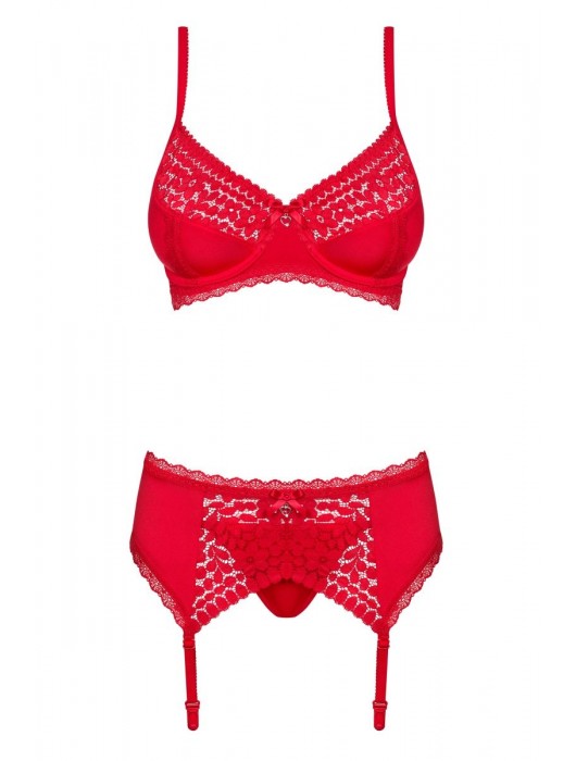 Пикантный кружевной комплект Jolierose с поясом для чулок - Obsessive купить с доставкой