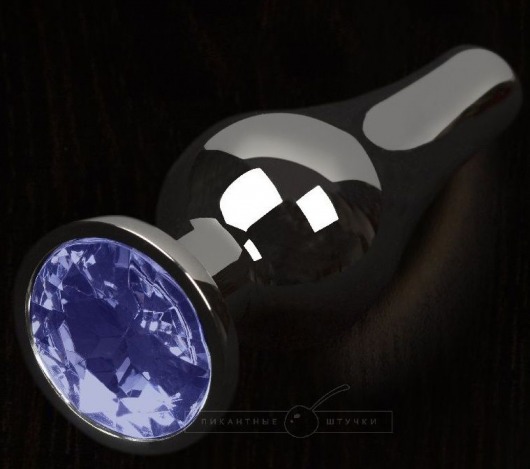 Графитовая удлиненная анальная пробка с синим кристаллом - 8,5 см. - Пикантные штучки - купить с доставкой в Санкт-Петербурге