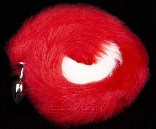 Серебристая анальная пробка с длинным красным хвостом - Пикантные штучки - купить с доставкой в Санкт-Петербурге