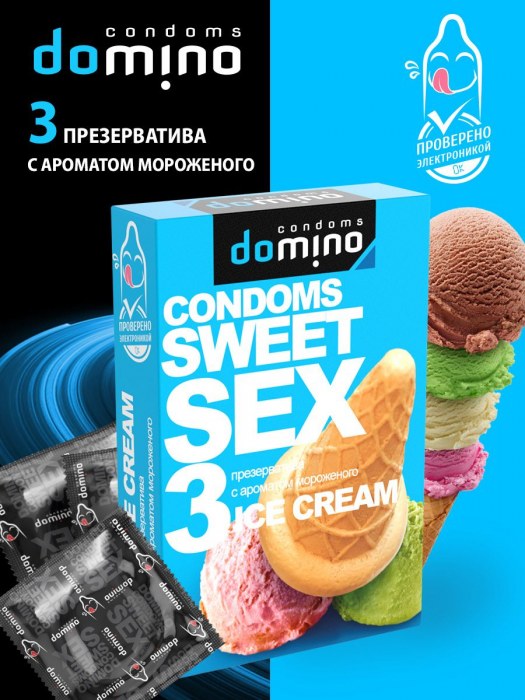 Презервативы для орального секса DOMINO Sweet Sex с ароматом мороженого - 3 шт. - Domino - купить с доставкой в Санкт-Петербурге