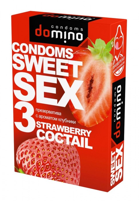 Презервативы для орального секса DOMINO Sweet Sex с ароматом клубничного коктейля  - 3 шт. - Domino - купить с доставкой в Санкт-Петербурге