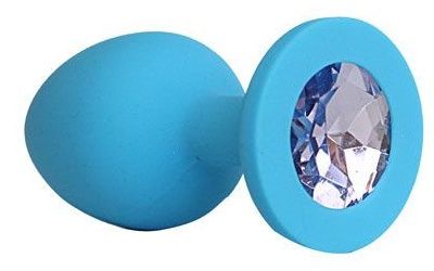 Голубая силиконовая анальная пробка с фиолетовым кристаллом - 9,5 см. - Bior toys - купить с доставкой в Санкт-Петербурге