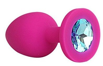 Ярко-розовая анальная пробка с голубым кристаллом - 9,5 см. - Bior toys - купить с доставкой в Санкт-Петербурге