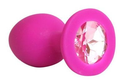 Ярко-розовая анальная пробка с нежно-розовым кристаллом - 9,5 см. - Bior toys - купить с доставкой в Санкт-Петербурге