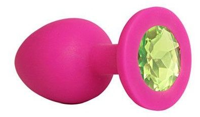 Ярко-розовая анальная пробка с салатовым кристаллом - 9,5 см. - Bior toys - купить с доставкой в Санкт-Петербурге