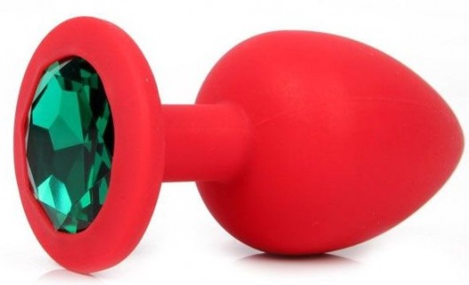 Красная анальная пробка с зеленым кристаллом - 9,5 см. - Bior toys - купить с доставкой в Санкт-Петербурге