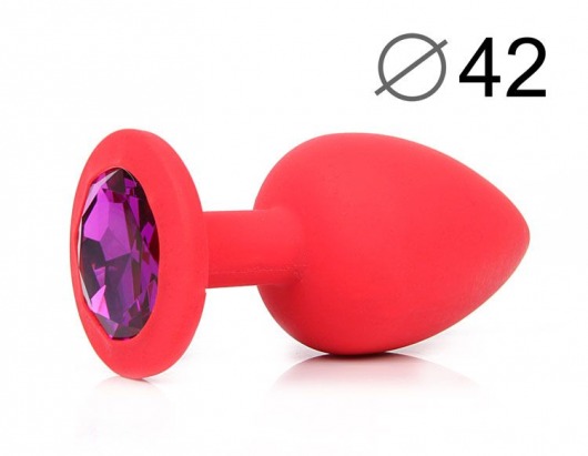 Красная анальная пробка с фиолетовым кристаллом - 9,5 см. - Bior toys - купить с доставкой в Санкт-Петербурге