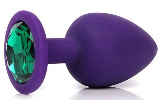 Фиолетовая анальная пробка с зеленым кристаллом - 9,5 см. - Bior toys - купить с доставкой в Санкт-Петербурге