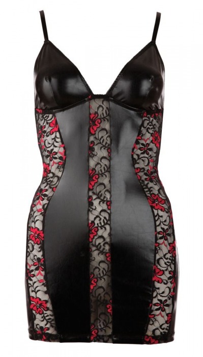 Облегающая сорочка из wet-look материала и цветочного кружева - Orion купить с доставкой