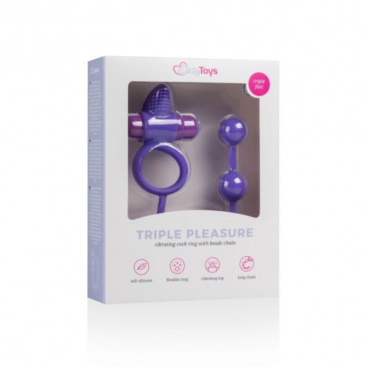 Фиолетовое эрекционное виброкольцо с анальной цепочкой Triple Pleasure - Easy toys - в Санкт-Петербурге купить с доставкой