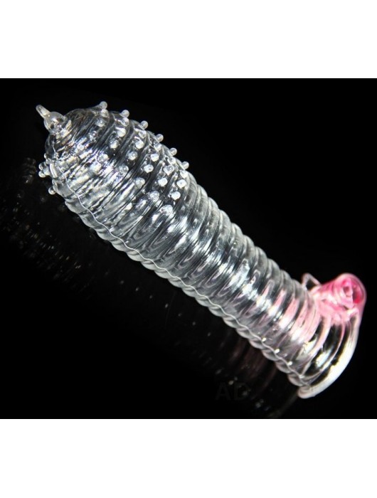 Прозрачная закрытая насадка на член с рельефом - 14,5 см. - Brazzers - в Санкт-Петербурге купить с доставкой