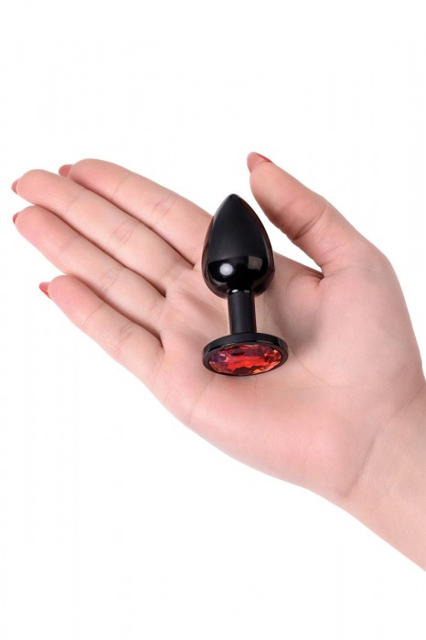 Черный анальный плаг с кристаллом красного цвета - 7,2 см. - ToyFa - купить с доставкой в Санкт-Петербурге