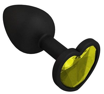 Черная силиконовая пробка с желтым кристаллом-сердцем - 8,5 см. - Джага-Джага - купить с доставкой в Санкт-Петербурге