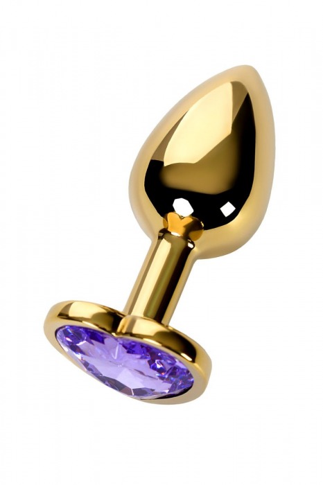 Золотистая анальная втулка с фиолетовым кристаллом-сердечком - 7 см. - ToyFa - купить с доставкой в Санкт-Петербурге