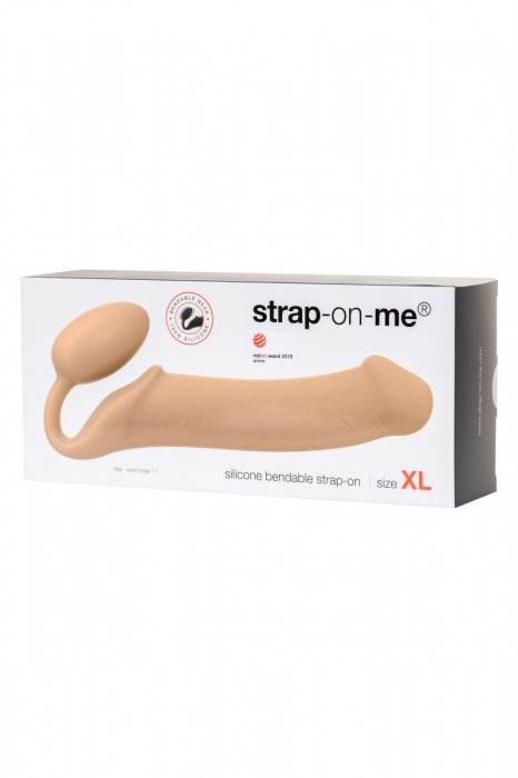 Телесный безремневой страпон Silicone Bendable Strap-On XL - Strap-on-me - купить с доставкой в Санкт-Петербурге