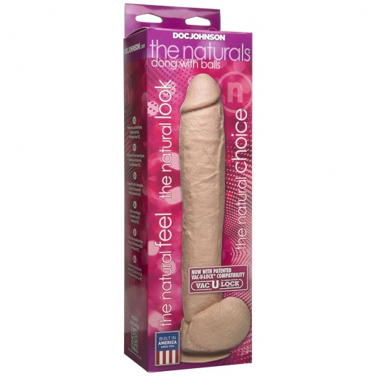 Фаллоимитатор большого размера The Naturals Vac-U-Lock Removable Suction Cup 12  Dong with Balls - 29,5 см. - Doc Johnson