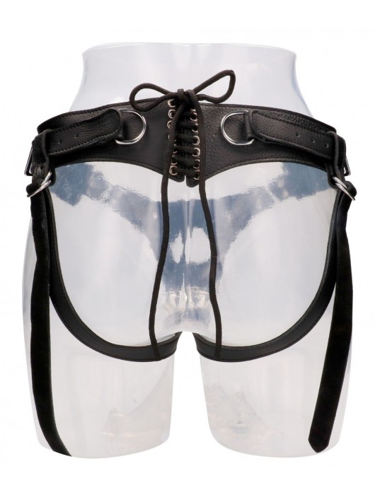 Черные трусики O-ring для страпона Leather Strap-on Harness - Shots Media BV - купить с доставкой в Санкт-Петербурге