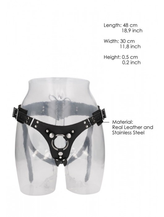 Черные трусики O-ring для страпона Leather Strap-on Harness - Shots Media BV - купить с доставкой в Санкт-Петербурге