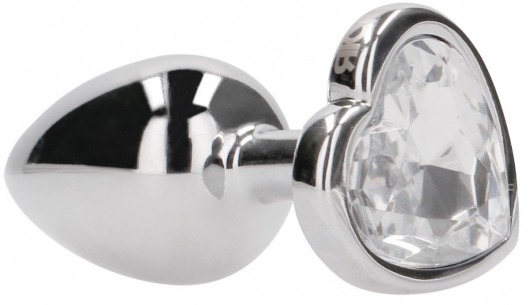 Серебристая анальная пробка с прозрачным кристаллом в форме сердца - 7,1 см. - Shots Media BV - купить с доставкой в Санкт-Петербурге