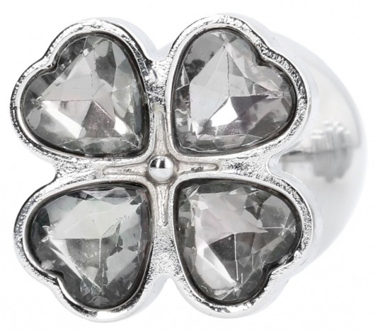 Серебристая анальная пробка с прозрачными кристаллами в форме клевера - 8,2 см. - Shots Media BV - купить с доставкой в Санкт-Петербурге
