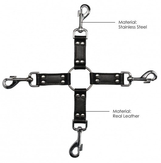 Черный крестообразный фиксатор 4-way Leather Hogtie Cross Hogtie - Shots Media BV - купить с доставкой в Санкт-Петербурге