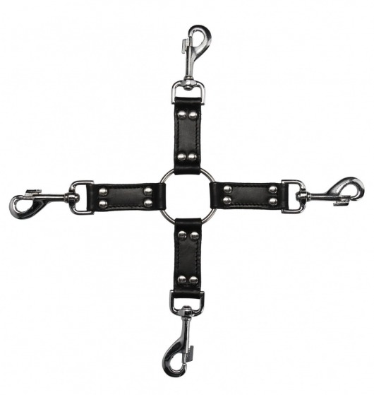Черный крестообразный фиксатор 4-way Leather Hogtie Cross Hogtie - Shots Media BV - купить с доставкой в Санкт-Петербурге