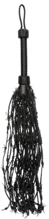 Черная многохвостая плетеная плеть Leather Barbed Wire Flogger - 77 см. - Shots Media BV - купить с доставкой в Санкт-Петербурге