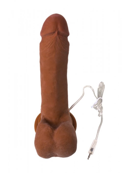 Коричневый вибратор-реалистик на присоске с пультом ДУ - 21 см. - ToyFa