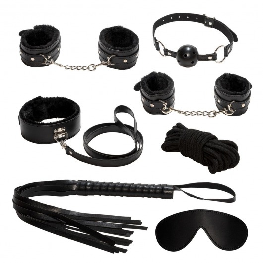 Эротический набор БДСМ из 7 предметов в черном цвете - Rubber Tech Ltd - купить с доставкой в Санкт-Петербурге