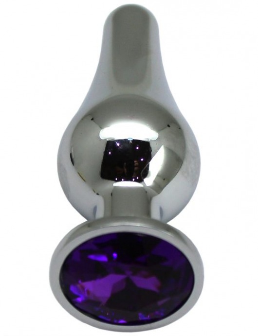 Серебристая анальная пробка с фиолетовым кристаллом - 9,4 см. - Eroticon - купить с доставкой в Санкт-Петербурге