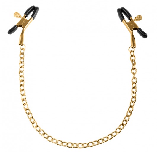 Чёрные с золотом зажимы на соски Gold Chain Nipple Clamps - Pipedream - купить с доставкой в Санкт-Петербурге