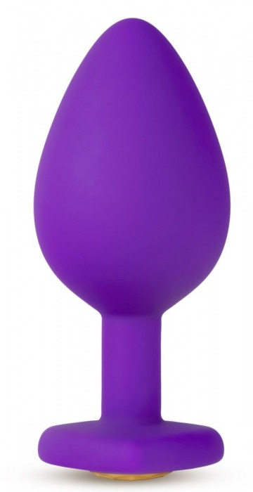 Фиолетовая анальная пробка Bling Plug Medium с золотистым стразом - 8,3 см. - Blush Novelties - купить с доставкой в Санкт-Петербурге