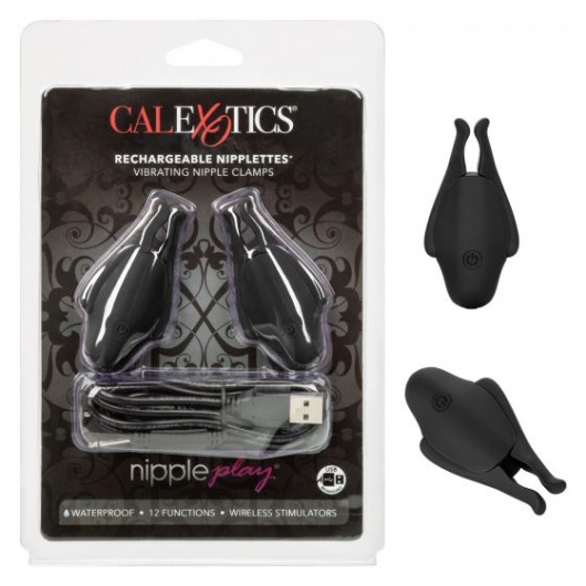 Черные виброзажимы для сосков Nipple Play Rechargeable Nipplettes - California Exotic Novelties - купить с доставкой в Санкт-Петербурге