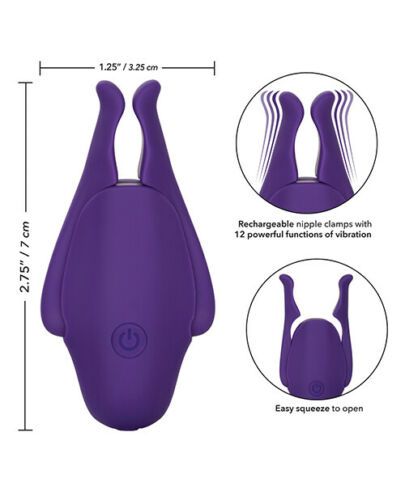 Фиолетовые виброзажимы для сосков Nipple Play Rechargeable Nipplettes - California Exotic Novelties - купить с доставкой в Санкт-Петербурге